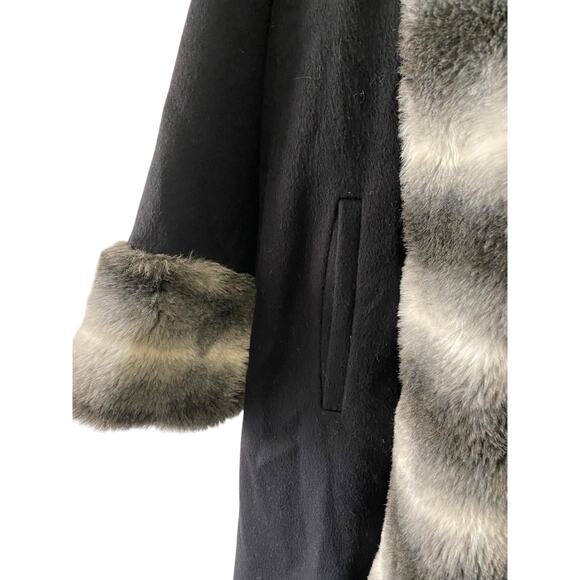 Vintage Penny Lane Long Wool Trench Coat US 6 Black Faux Fur Winter Made in USA - Picture 5 of 12